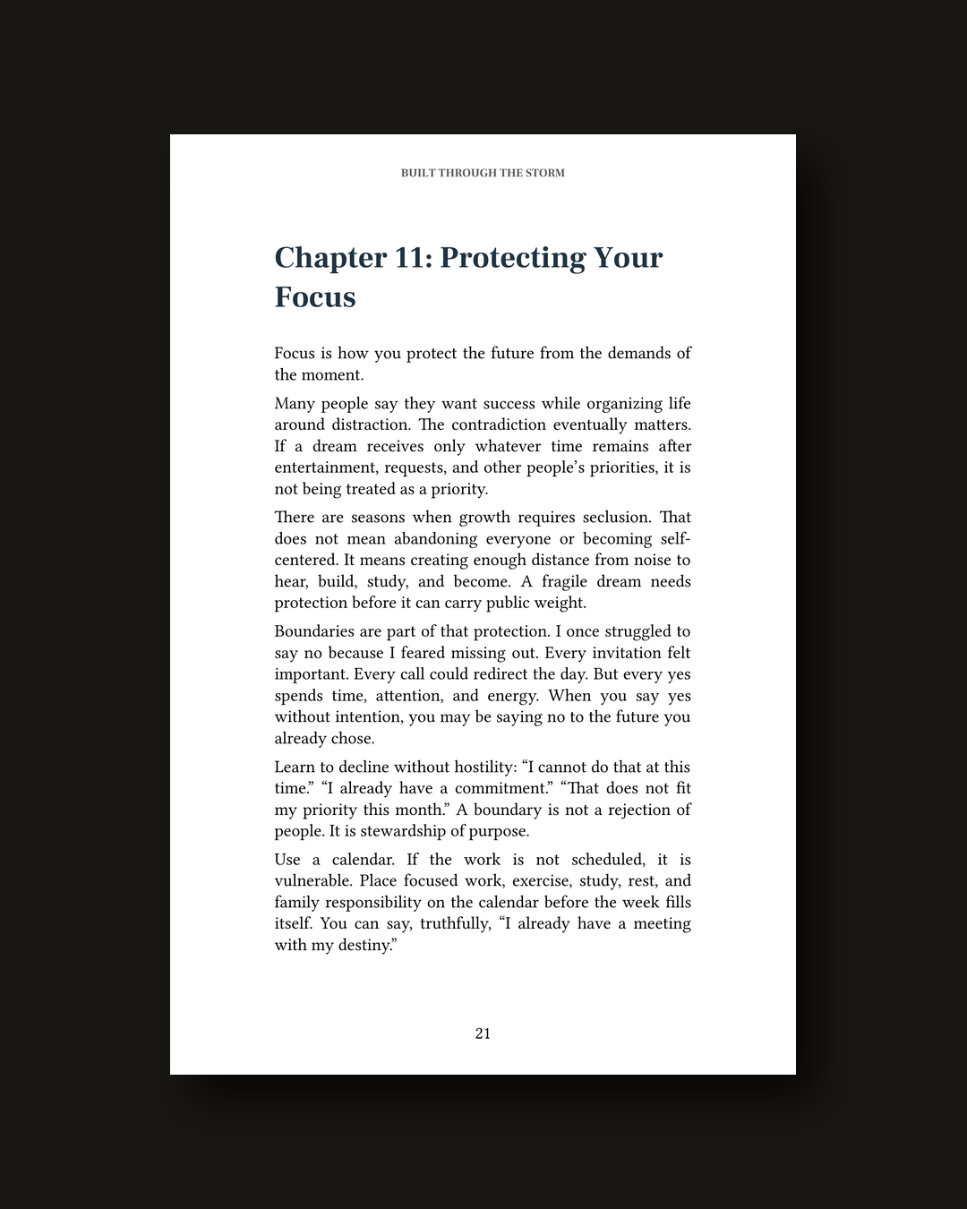 Built Through the Storm, Chapter 11: Protecting Your Focus, interior page preview